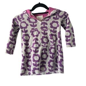 Mini Boden Grey Purple Hooded Floral Dress 2-3T